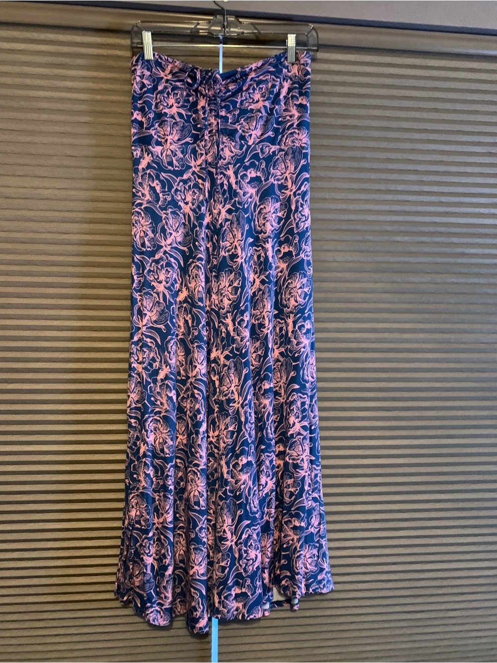 Cariloha Blue Pink Floral Strapless Midi Dress, Bamboo Modal Blend, M